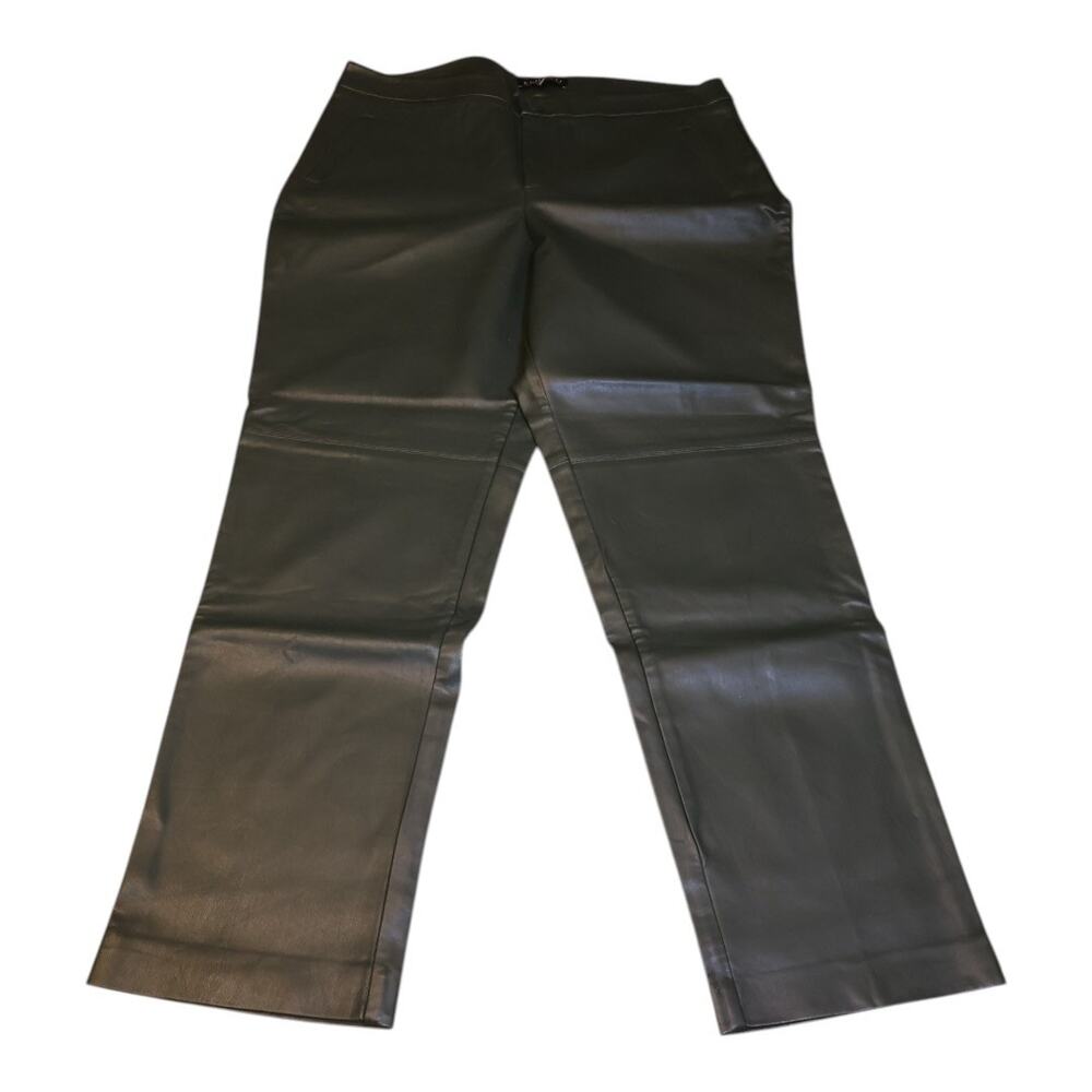 Elloquii Faux Leather Pants Green Fly Buttons High Waist Straight Size 14 NWT - Picture 9 of 16